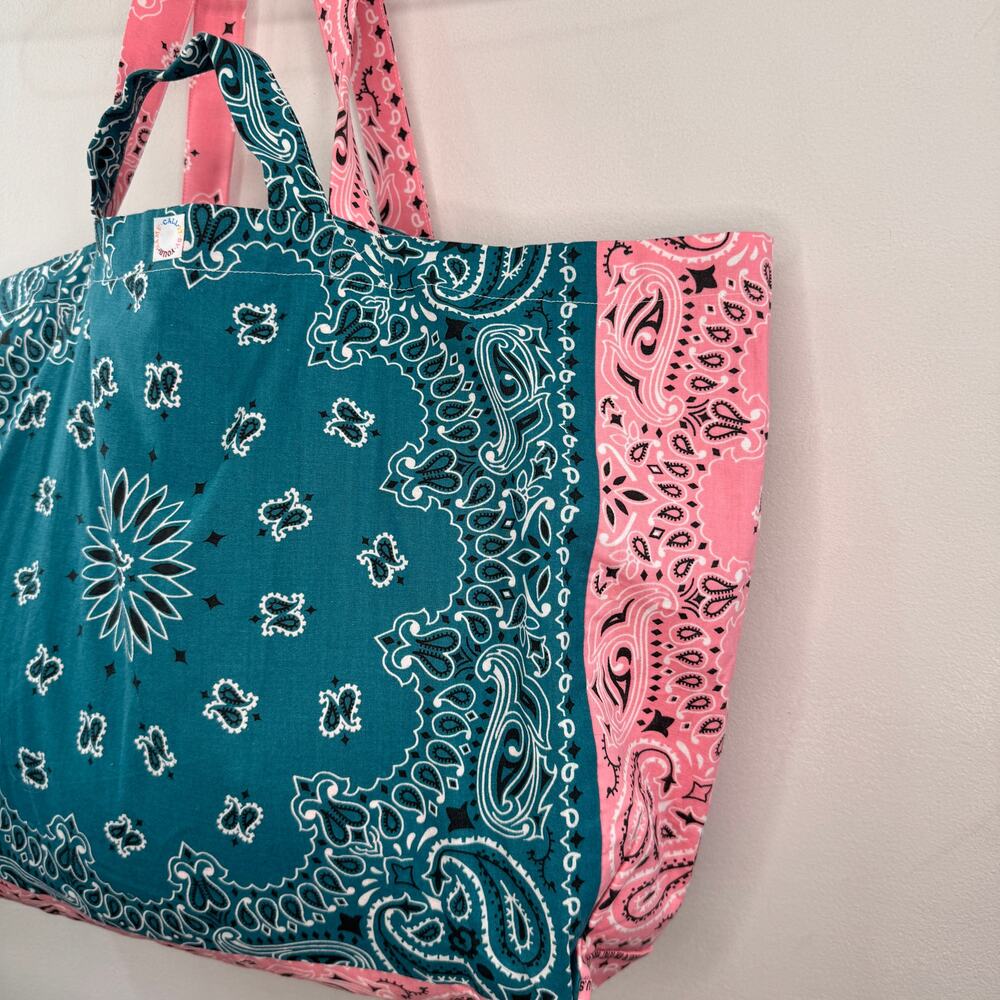 CALL IT BY YOUR NAME Maxi Blue Pink Tote Large Hand-Embroidered Top Handle Bag - Picture 2 of 10